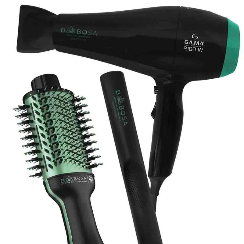 Kit Secador, Escova e Prancha de Cabelo Babosa Bivolt