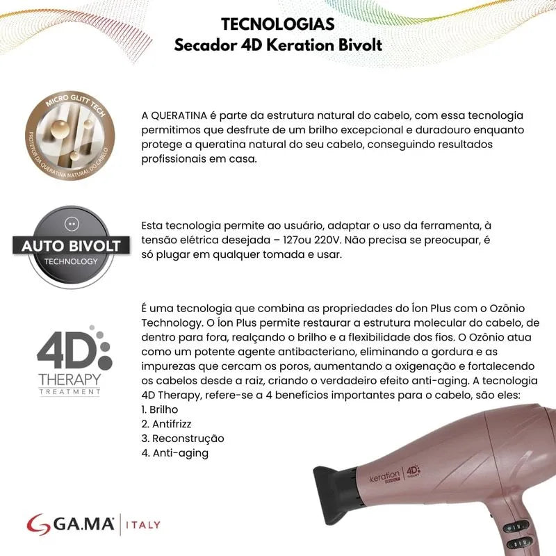 Secador de Cabelo Keration 4D 2500W Bivolt