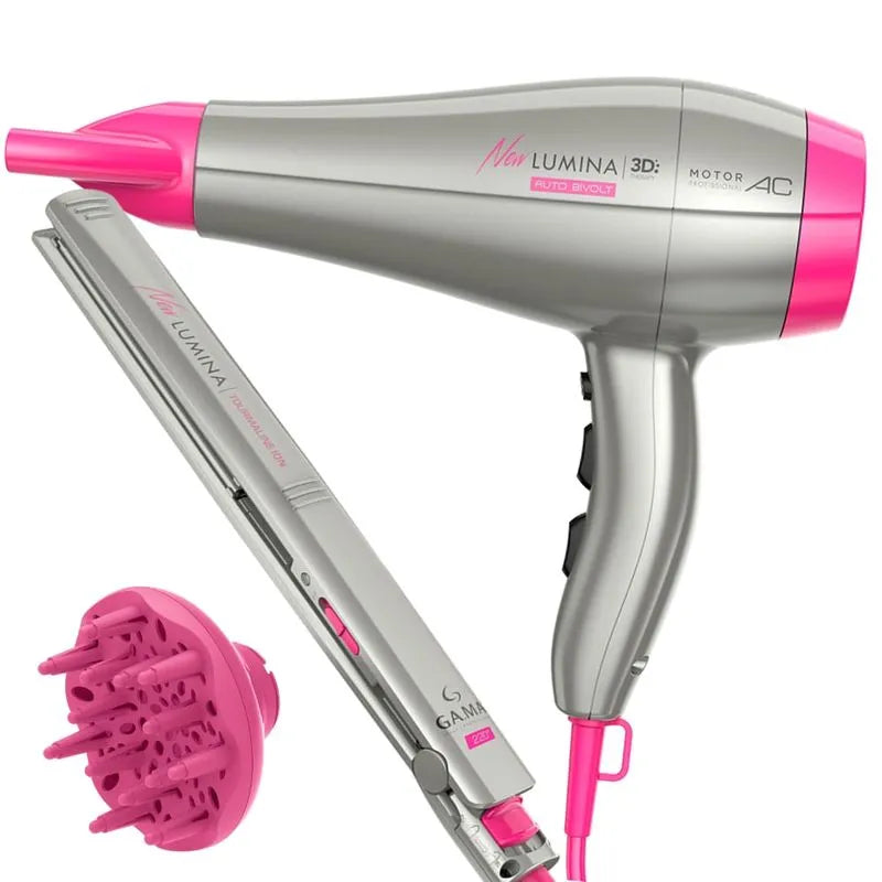 kit Secador de Cabelo com Difusor e Prancha New Lumina Tourmaline Bivolt